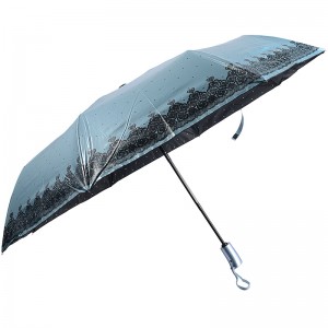 Svart beläggning solskyddande paraply med fotografering designtryck 3 hopfällbart paraply