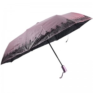 Färgrik svart beläggning UV-skyddsparaply 3 hopfällbart regn och parasoll