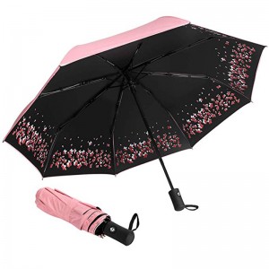 Blommönster designanpassat tryckparaply med svart beläggning UV-skydd 3-fold paraply