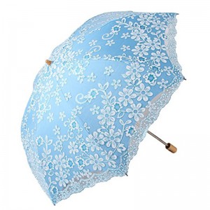 Tillverkar parasoller Spetskant med 190T-tyg 3-faldigt manuellt öppet paraplymarknadsföringsartikel