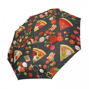 Pizza rolig utskrift PR-presentartiklar anpassad logotyptryck 3-faldigt automatiskt öppet och autostängt paraply