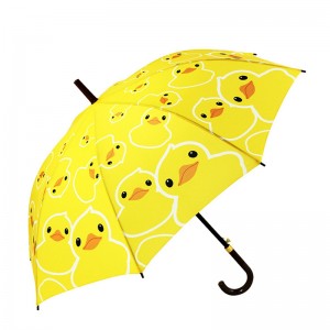 23 tums pongee tyg auto öppet gul anka tecknade mönster rakt paraply