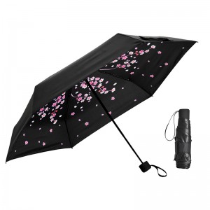 Populärt solskydd inre blommutskrift 5-faldigt mini-paraply