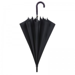Klassiskt bästa försäljning svart pongee tyg metall ram plast kurva handtag rakt paraply
